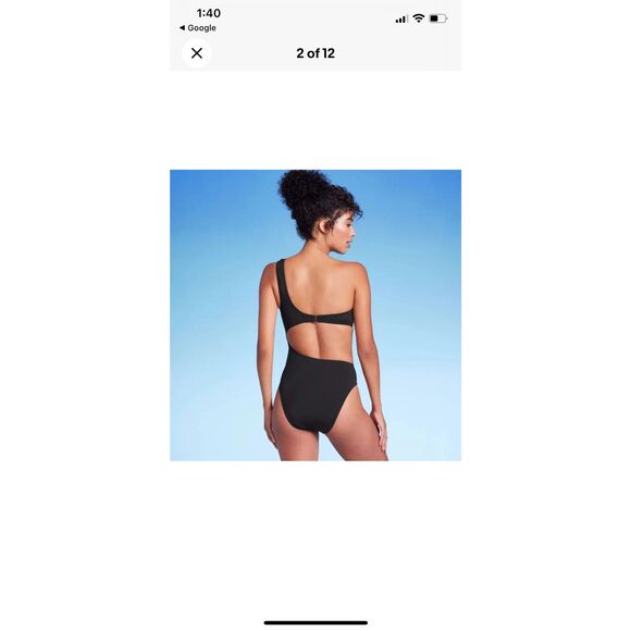 Shade & Shore Women's One Shoulder Bow Cut Out One Piece Swimsuit Black Size Med - Picture 2 of 10